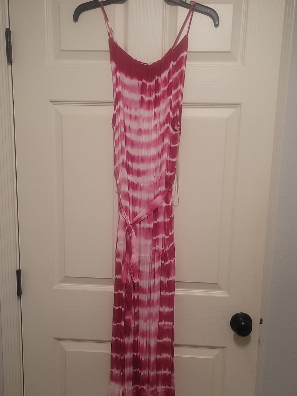 Pink Tie-Dye Maxi Dress with Waist Tie